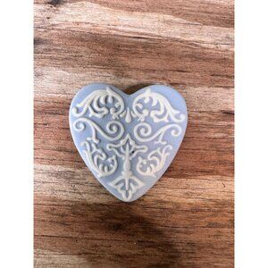 Wedgwood Blue Heart-Shaped Brooch With White Intricate Relief Design Collectible